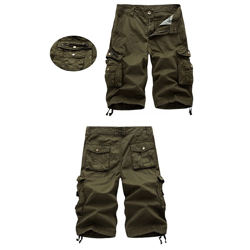 Summer Multi-pocket Solid Color Loose Casual Cargo Shorts for Men (Color:Wine Red)