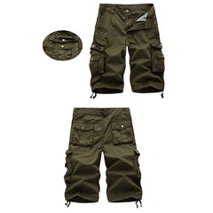 Summer Multi-pocket Solid Color Loose Casual Cargo Shorts for Men (Color:Army Green)