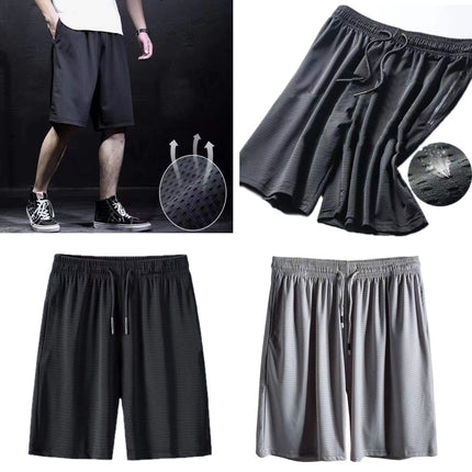 Men Summer Quick-drying Ice Silk Sports Slack Shorts, Light Gray Mesh