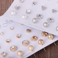 Assorted  Multiple Stud Earrings Jewelry Set with Card for Women and Girls(Gold)