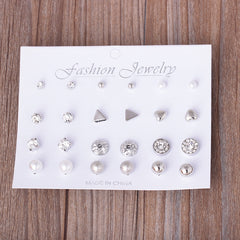Assorted Multiple Stud Earings Jewelry Set With Card For Women And Girls(Silver)