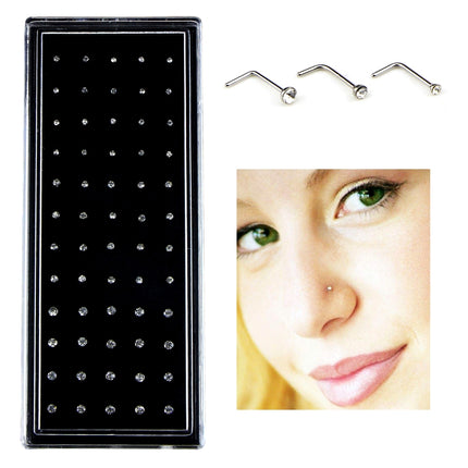 Color Mixed Diamond Shape Stainless Steel Nose Stud Rings L Shaped Piercing Jewelry,Pin Length: 7mm, pin diameter: 0.6mm (White)