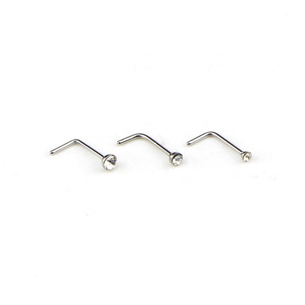 Color Mixed Diamond Shape Stainless Steel Nose Stud Rings L Shaped Piercing Jewelry,Pin Length: 7mm, pin diameter: 0.6mm (White)