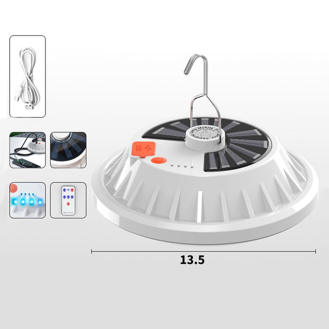 V61 Solar + RC 60 LEDs UFO Rechargeable Light Household Emergency Light Bulb Outdoor Camping Night Market Stall Light