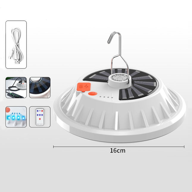 V62 Solar + RC 120 LEDs UFO Rechargeable Light Household Emergency Light Bulb Outdoor Camping Night Market Stall Light