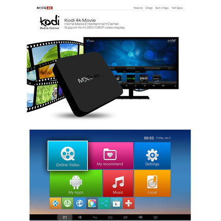 MXQ 4K Full HD Media Player RK3229 Quad Core KODI Android 9.0 TV Box with Remote Control, RAM: 1GB, ROM: 8GB, Support HDMI, WiFi, Miracast, DLNA(Black)