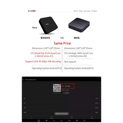 MXQ 4K Full HD Media Player RK3229 Quad Core KODI Android 9.0 TV Box with Remote Control, RAM: 1GB, ROM: 8GB, Support HDMI, WiFi, Miracast, DLNA(Black)