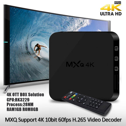 MXQ 4K Full HD Media Player RK3229 Quad Core KODI Android 9.0 TV Box with Remote Control, RAM: 1GB, ROM: 8GB, Support HDMI, WiFi, Miracast, DLNA(Black)