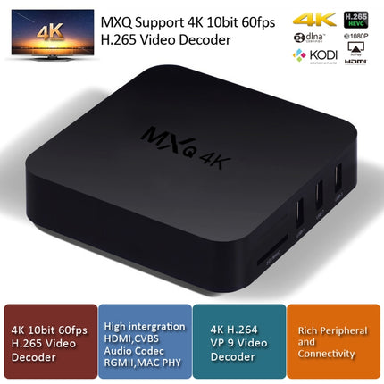 MXQ 4K Full HD Media Player RK3229 Quad Core KODI Android 9.0 TV Box with Remote Control, RAM: 1GB, ROM: 8GB, Support HDMI, WiFi, Miracast, DLNA(Black)