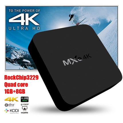 MXQ 4K Full HD Media Player RK3229 Quad Core KODI Android 9.0 TV Box with Remote Control, RAM: 1GB, ROM: 8GB, Support HDMI, WiFi, Miracast, DLNA(Black)
