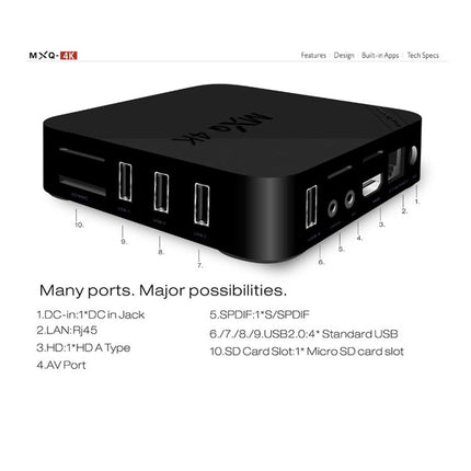 MXQ 4K Full HD Media Player RK3229 Quad Core KODI Android 9.0 TV Box with Remote Control, RAM: 1GB, ROM: 8GB, Support HDMI, WiFi, Miracast, DLNA(Black)