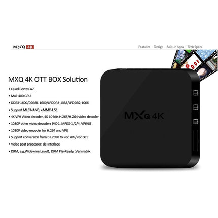 MXQ 4K Full HD Media Player RK3229 Quad Core KODI Android 9.0 TV Box with Remote Control, RAM: 1GB, ROM: 8GB, Support HDMI, WiFi, Miracast, DLNA(Black)