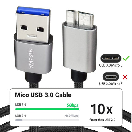 JUNSUNMAY USB 3.0 Male to Micro-B Cord Cable Compatible with Samsung Camera Hard Drive, Length:0.3m