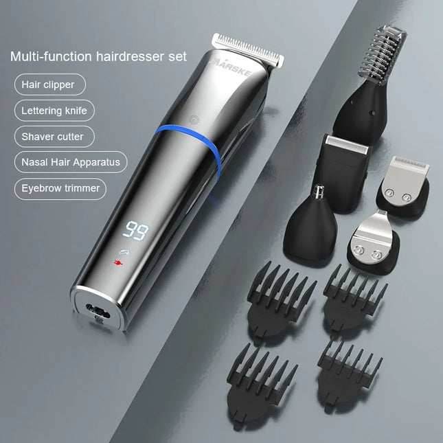 MARSKE 6 In 1 Hair Clipper Grooming Set Rechargeable Razor Carving Nose Hair Trimmer US Plug