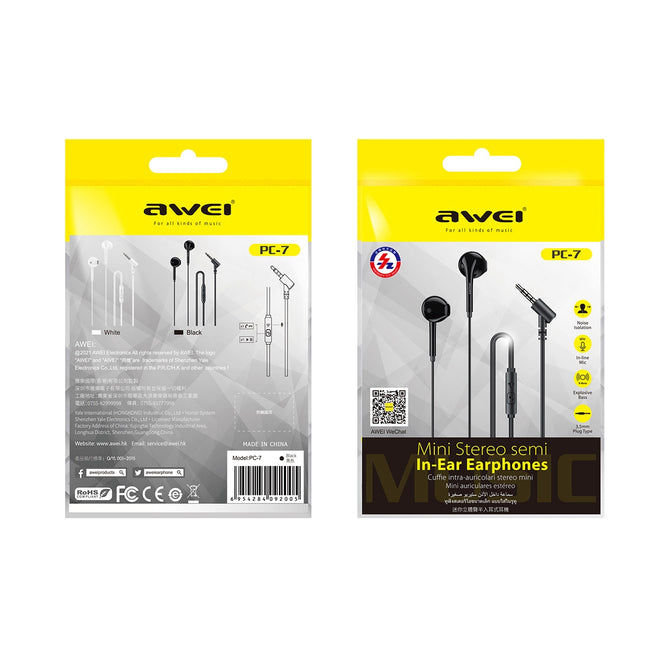 awei PC-7 Mini Stereo Semi In-ear Wired Earphone(White)