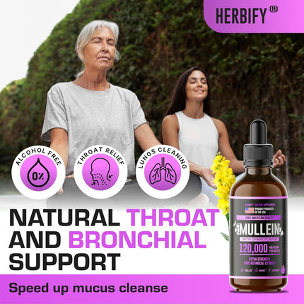 HERBIFY Mullein Drops - Lung Cleanse - Leaf Extract - Powerful Mullein for Immune Support,Detox & Respiratory Support