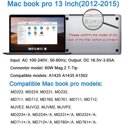 MacBook Pro Charger, Replacement for 13-inch MacBook Pro Display (Before Mid 2012), 60W AC Adapter L-Tip Connector