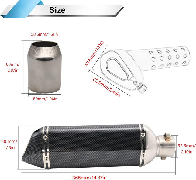 Motorcycle Slip On Muffler,1.5-2" Carbon Fiber Unversal Slip on Silencers & Mufflers For Dirt Bike Street Bike Scooter ATV