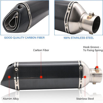 Motorcycle Slip On Muffler,1.5-2" Carbon Fiber Unversal Slip on Silencers & Mufflers For Dirt Bike Street Bike Scooter ATV