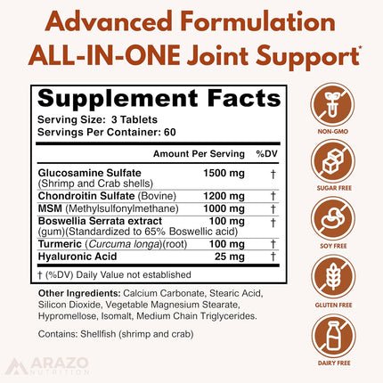 Glucosamine Chondroitin Turmeric Msm Boswellia - Joint Support Supplement for Relief 180 Tablets for Bones, Back,