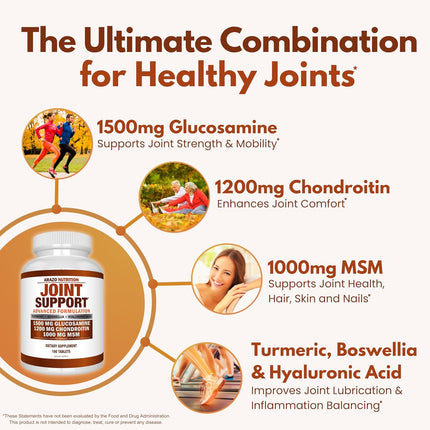 Glucosamine Chondroitin Turmeric Msm Boswellia - Joint Support Supplement for Relief 180 Tablets for Bones, Back,