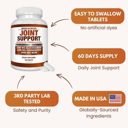 Glucosamine Chondroitin Turmeric Msm Boswellia - Joint Support Supplement for Relief 180 Tablets for Bones, Back,