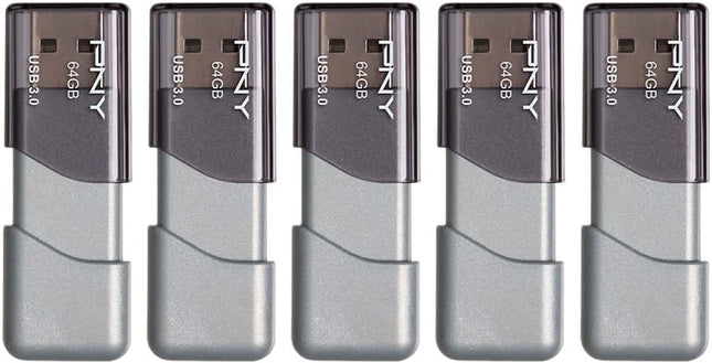 PNY 64GB Turbo Attaché 3 USB 3.0 Flash Drive, Silver