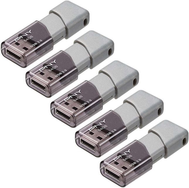 PNY 64GB Turbo Attaché 3 USB 3.0 Flash Drive, Silver