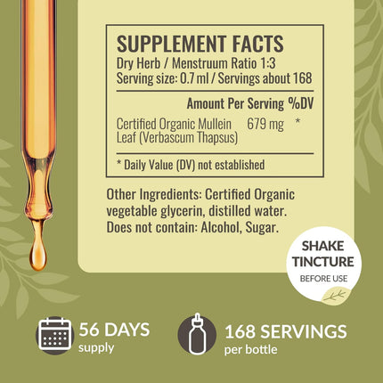 Mullein Leaf Tincture - Lung Cleanse - Vegan Mullein Drops - Lung Detox - Respiratory Health and Immune Support
