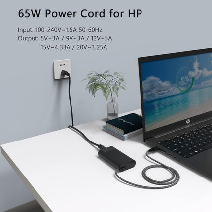 New Slim HP 65W USB C Charger, Compatible with HP EliteBook 830 840 845 865 640 650 1040 G8 G10 ZBook Firefly 14 16 G10 Envy x360 15 Pavilion Plus Laptop Elite Power Adapter Supply Cord
