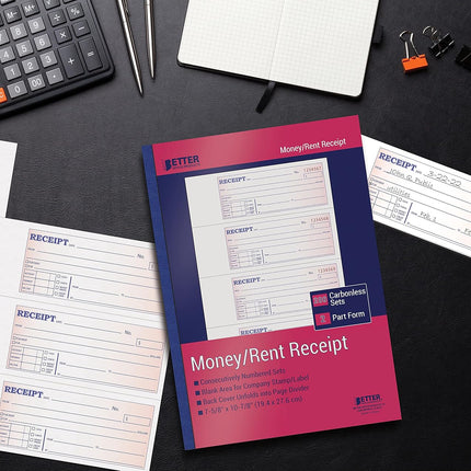 Better Office Products Cash Money and Rent Receipt Books, Large Size, 2-Part Carbonless (White/Canary Yellow), 7-5/8 x 10-7/8 inches