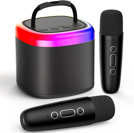 JYX Mini Karaoke Machine, Portable Bluetooth Karaoke Speaker Unpowered Cabinets with 2 Wireless Microphones and Party Lights for Kids and Adults, Birthday Gifts for Girls Boys Family Home Party(Black)