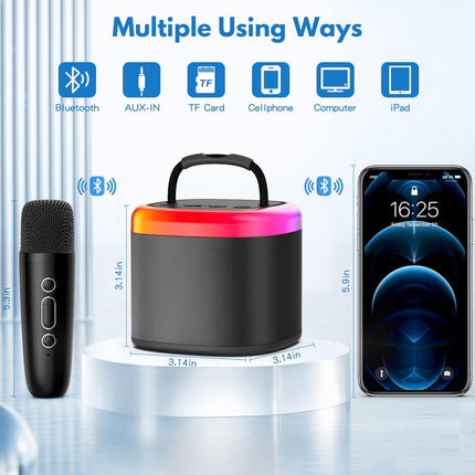 JYX Mini Karaoke Machine, Portable Bluetooth Karaoke Speaker Unpowered Cabinets with 2 Wireless Microphones and Party Lights for Kids and Adults, Birthday Gifts for Girls Boys Family Home Party(Black)