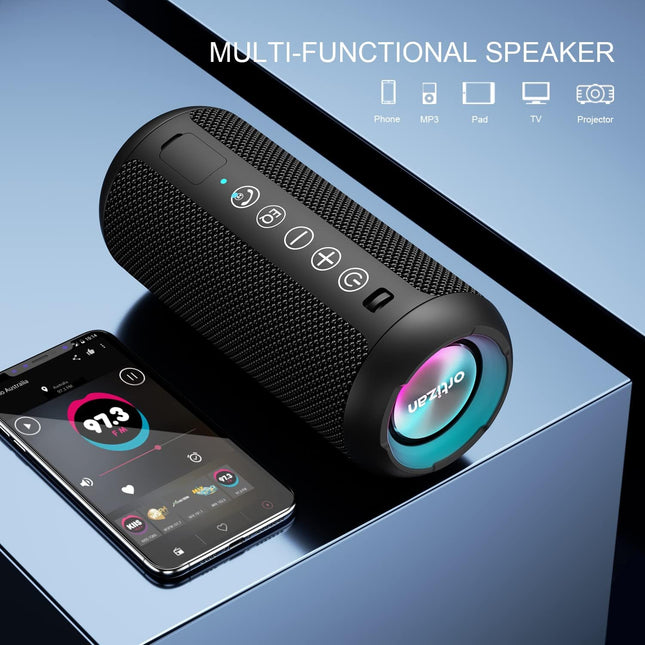 Ortizan Portable Bluetooth Speakers, IPX7 Waterproof Wireless Speaker with 24W Loud Stereo Sound, Deep Bass, Bluetooth 5.3, RGB Lights, Dual Pairing, 30H Playtime for Home, Outdoor, Party, Beach