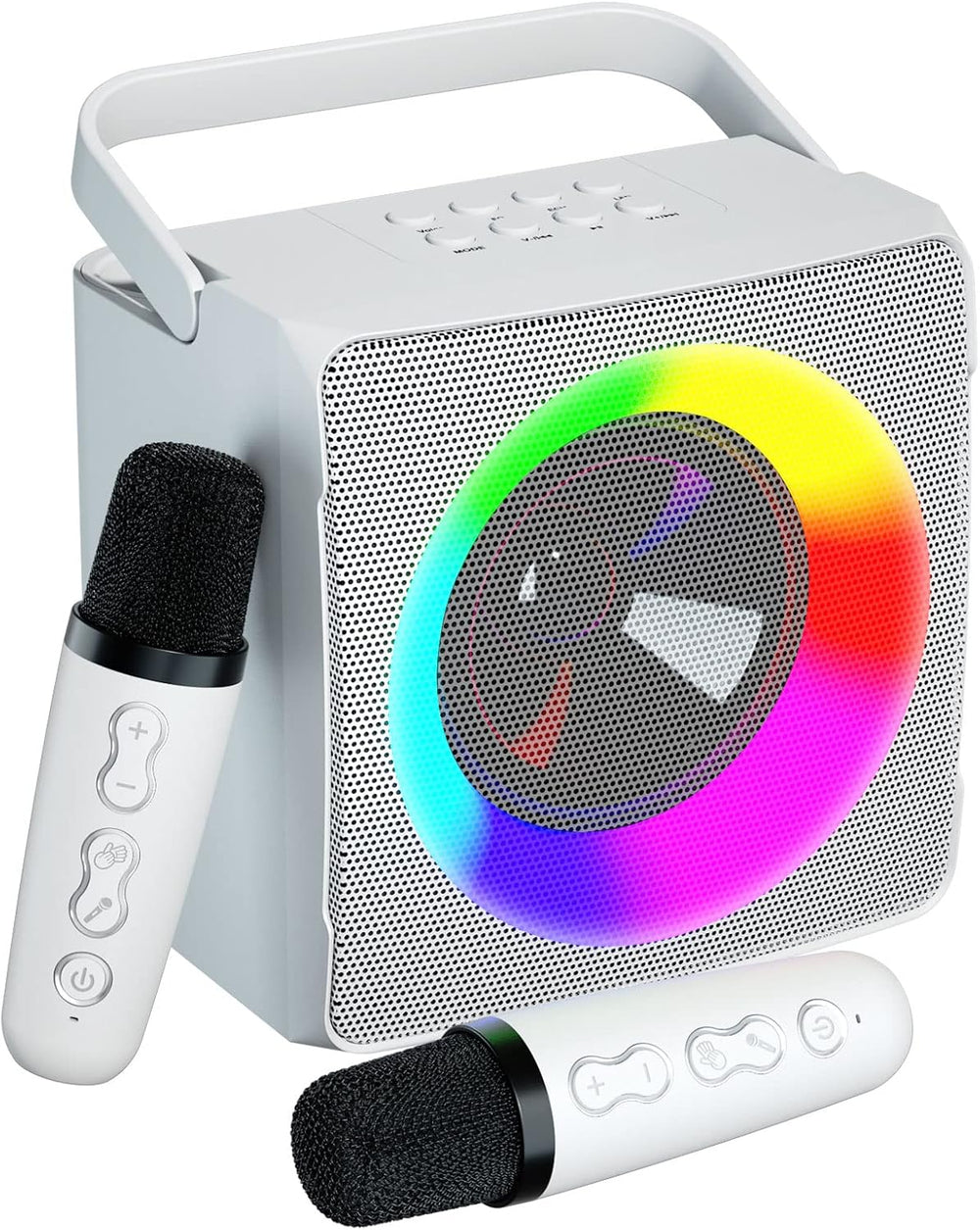 YLL Karaoke Machine with 2 Wireless Microphone, Portable for Adults & Kids, Bluetooth Speaker with Party Lights, Gifts ideas for Christmas Birthday Parties Wedding Meeting Home-White