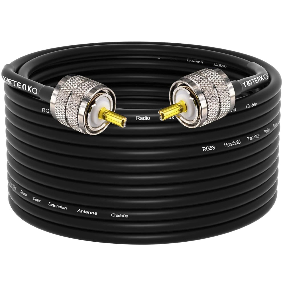 YOTENKO RG58 Coaxial Cable 49.2ft, CB Coax Cable, UHF PL259 Male to Male Cable 50 Ohm Coax Low Loss for HF VHF  CB Radio, Ham Radio, SWR Meter, Scanner, Antenna Analyzer