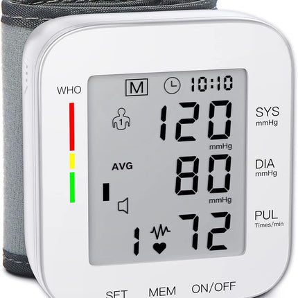 MMIZOO Wrist Blood Pressure Monitor Bp Monitor Large LCD Display Blood Pressure Machine Adjustable Wrist Cuff 5.317.68inch Automatic 99x2 Sets Memory with Carrying Case for Home Use (W1681)