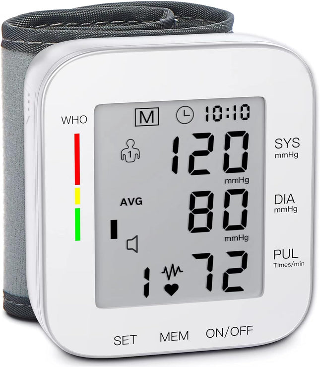 MMIZOO Wrist Blood Pressure Monitor Bp Monitor Large LCD Display Blood Pressure Machine Adjustable Wrist Cuff 5.317.68inch Automatic 99x2 Sets Memory with Carrying Case for Home Use (W1681)