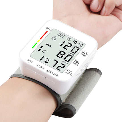 MMIZOO Wrist Blood Pressure Monitor Bp Monitor Large LCD Display Blood Pressure Machine Adjustable Wrist Cuff 5.317.68inch Automatic 99x2 Sets Memory with Carrying Case for Home Use (W1681)