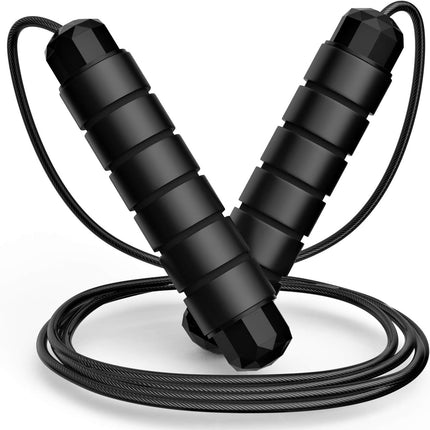 Jump Rope, Tangle-Free Rapid Speed Jumping Cable with Ball Bearings for Women, Men and Kids, Adjustable FoamHandles Steel Ropes for Fitness,Black,1 Pack