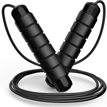 Jump Rope, Tangle-Free Rapid Speed Jumping Cable with Ball Bearings for Women, Men and Kids, Adjustable FoamHandles Steel Ropes for Fitness,Black,1 Pack