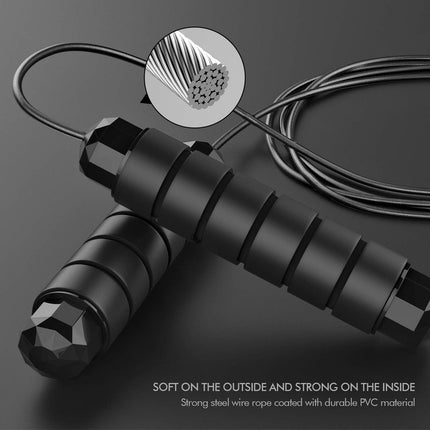 Jump Rope, Tangle-Free Rapid Speed Jumping Cable with Ball Bearings for Women, Men and Kids, Adjustable FoamHandles Steel Ropes for Fitness,Black,1 Pack
