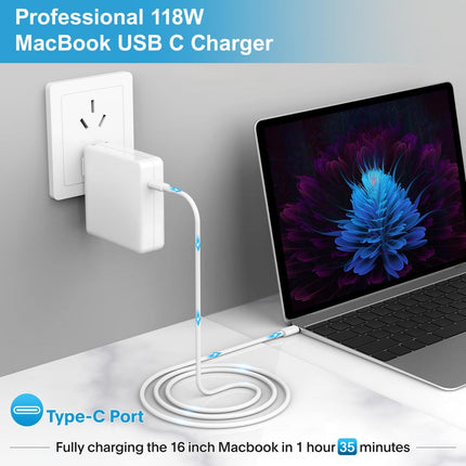 Mac Book Pro Charger - 118W USB C Fast Charger Power Adapter Compatible with USB C Port MacBook Pro/MacBook Air16 15 14 13 Inch, New iPad Pro and All USB C Device, Included 7.2ft USB C Charge Cable