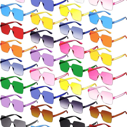 Chumia Fun Sunglasses Bulk Adult Party Favors Sunglasses Colorful Plastic Square Rimless Retro Sunglasses forWomen Men Neon Party Candy Color Glasses