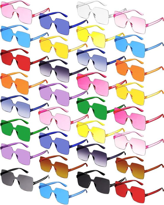 Chumia Fun Sunglasses Bulk Adult Party Favors Sunglasses Colorful Plastic Square Rimless Retro Sunglasses forWomen Men Neon Party Candy Color Glasses