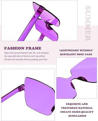 Chumia Fun Sunglasses Bulk Adult Party Favors Sunglasses Colorful Plastic Square Rimless Retro Sunglasses forWomen Men Neon Party Candy Color Glasses