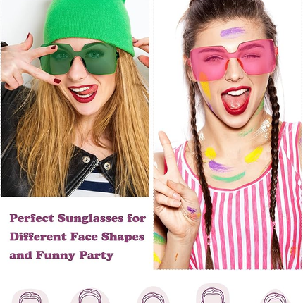 Chumia Fun Sunglasses Bulk Adult Party Favors Sunglasses Colorful Plastic Square Rimless Retro Sunglasses forWomen Men Neon Party Candy Color Glasses