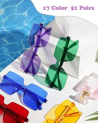 Chumia Fun Sunglasses Bulk Adult Party Favors Sunglasses Colorful Plastic Square Rimless Retro Sunglasses forWomen Men Neon Party Candy Color Glasses
