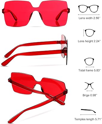 Chumia Fun Sunglasses Bulk Adult Party Favors Sunglasses Colorful Plastic Square Rimless Retro Sunglasses forWomen Men Neon Party Candy Color Glasses