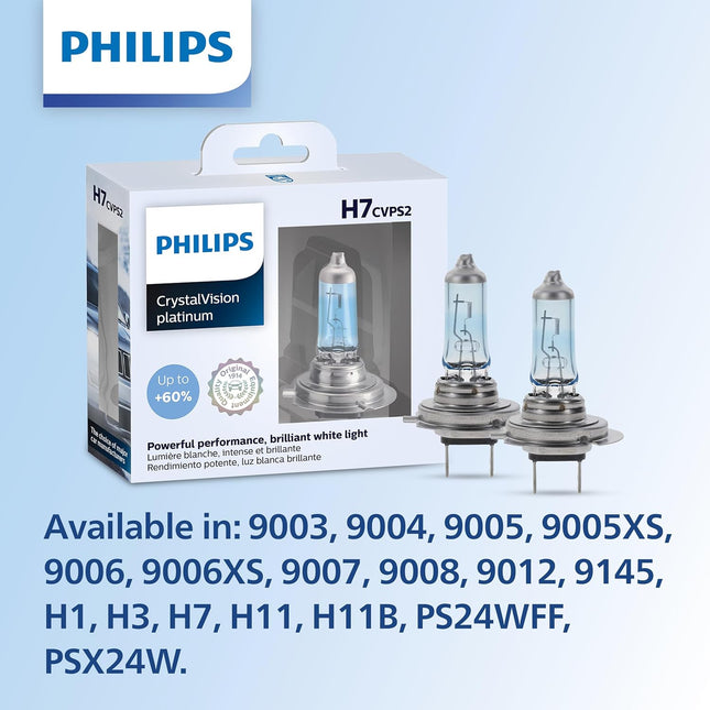 Philips 9003 CrystalVision Platinum Upgrade Headlight Bulb, Pack of 2